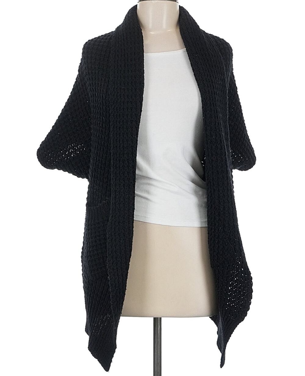 Trina Turk Cocoon Cardigan size XS Black Chunky Knit Open Sweater Cotton blend
